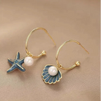 シェルとブルーパールのエナメルピアス