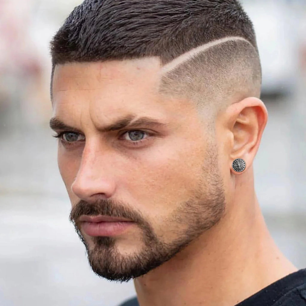 Boucles d'Oreilles Homme Compas Boussole Rose des Vents gris