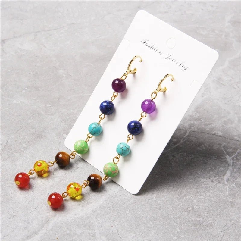 7チャクラ レディース ロングピアス ゴールド