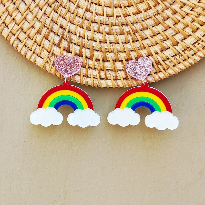 レインボー雲のぶら下がりピアス