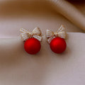 Boucles d'Oreilles Pendantes Boules de Noël Rouges
