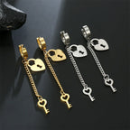 Boucles d'oreilles pendantes clef et cadenas or