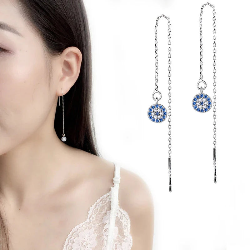 ブルー・トルコアイクリスタル ロングピアス