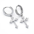 Boucles d'Oreilles Pendantes Croix Chrétienne en Zircon