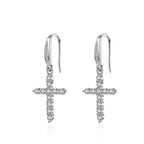 Boucles d'Oreilles Pendantes Croix en Zircon argent