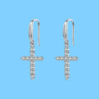 Boucles d'Oreilles Pendantes Croix en Zircon argent