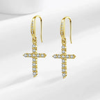 Boucles d'Oreilles Pendantes Croix en Zircon or
