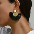 Boucles d'Oreilles Pendantes de Style Bohême en Eventail noir