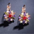 フラワー ジルコン ドロップピアス マルチカラー