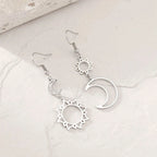Boucles d'Oreilles Pendantes Lune et Soleil argent