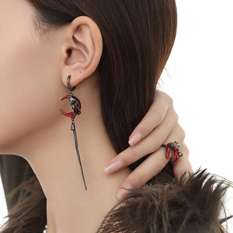 Boucles d'Oreilles Pendantes Lune Femme