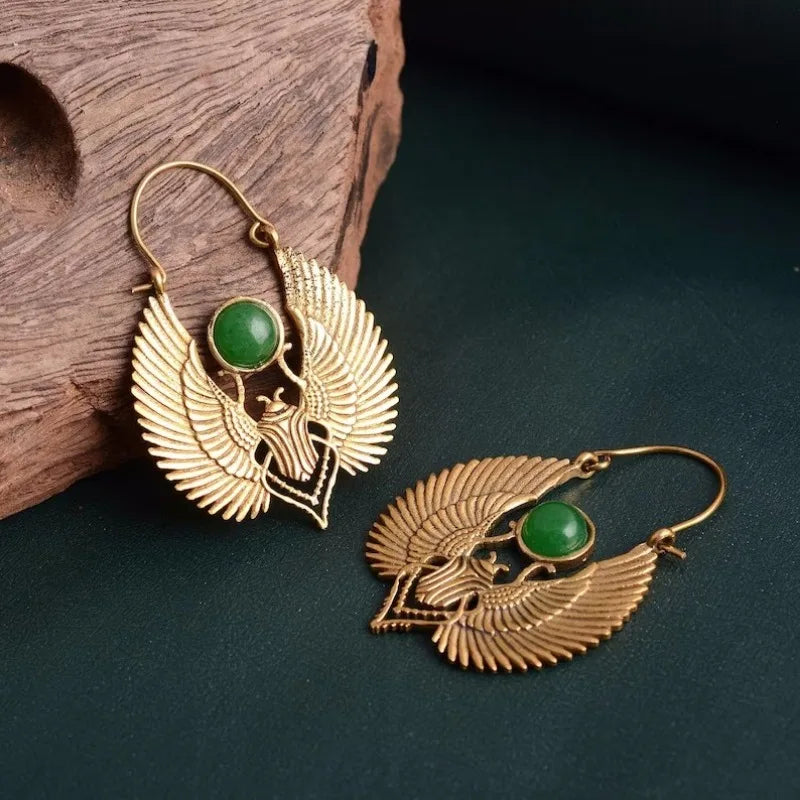 Boucles d'Oreilles Pendantes Scarabée Egyptien