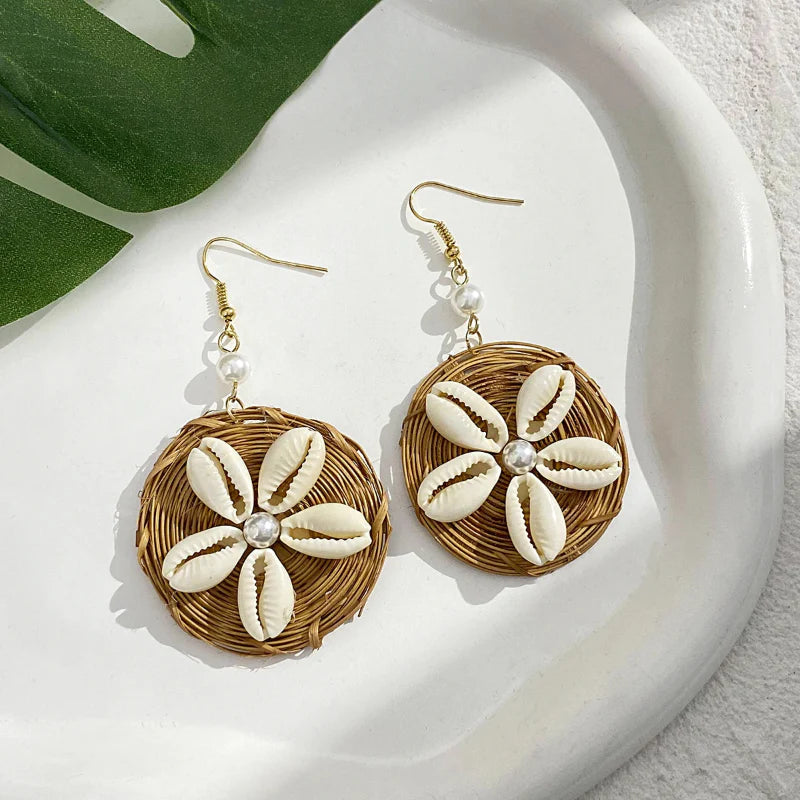 Boucles d'Oreilles Pendantes Style Nature Coquillage Cauri