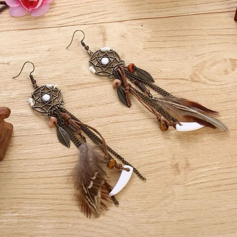 Boucles d'Oreilles Pendantes Style Tribal Ethnique