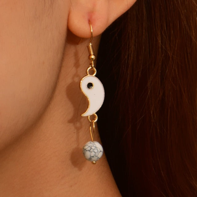 Yin Yang ゴールド＆シルバー ぶら下がりピアス ゴールド