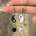 Yin Yang ゴールド＆シルバー ぶら下がりピアス ゴールド