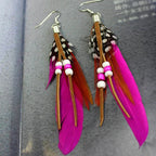 Boucles d'oreilles plumes style Apaches fuschia