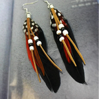 Boucles d'oreilles plumes style Apaches marron et rouge