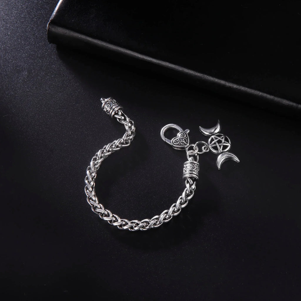 トリプルムーンの魔女術 ウィッカ チェーンブレスレット ステンレススチール