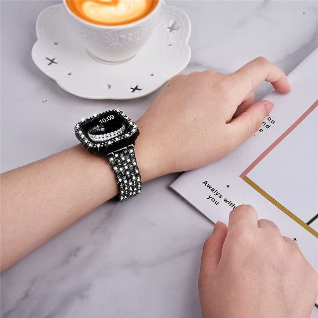 ダイヤモンドケース付きApple Watchブレスレット ブラック