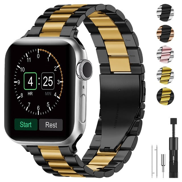 Apple Watch用ブレスレット　ブラック＆ゴールドメタル