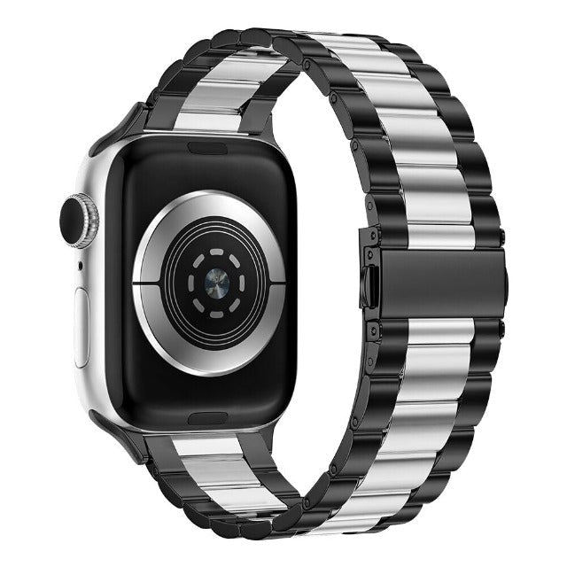 Apple Watch用ブレスレット　ブラック＆シルバーメタル