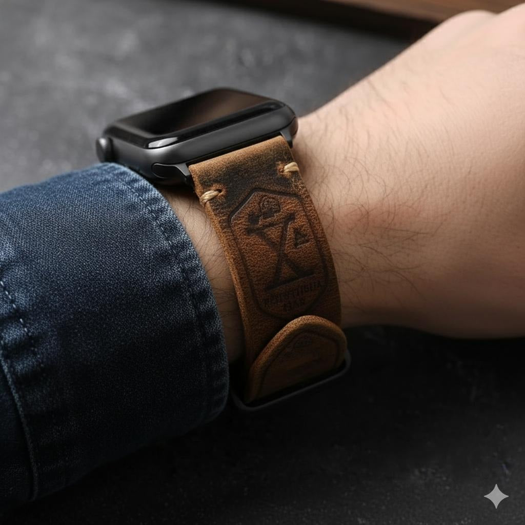 厚手レザーのメンズ Apple Watch ブレスレット 