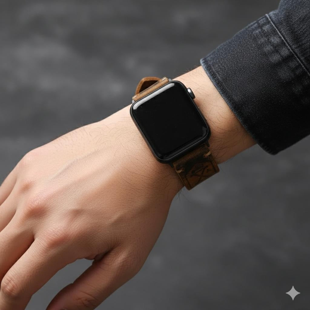 厚手レザーのメンズ Apple Watch ブレスレット 