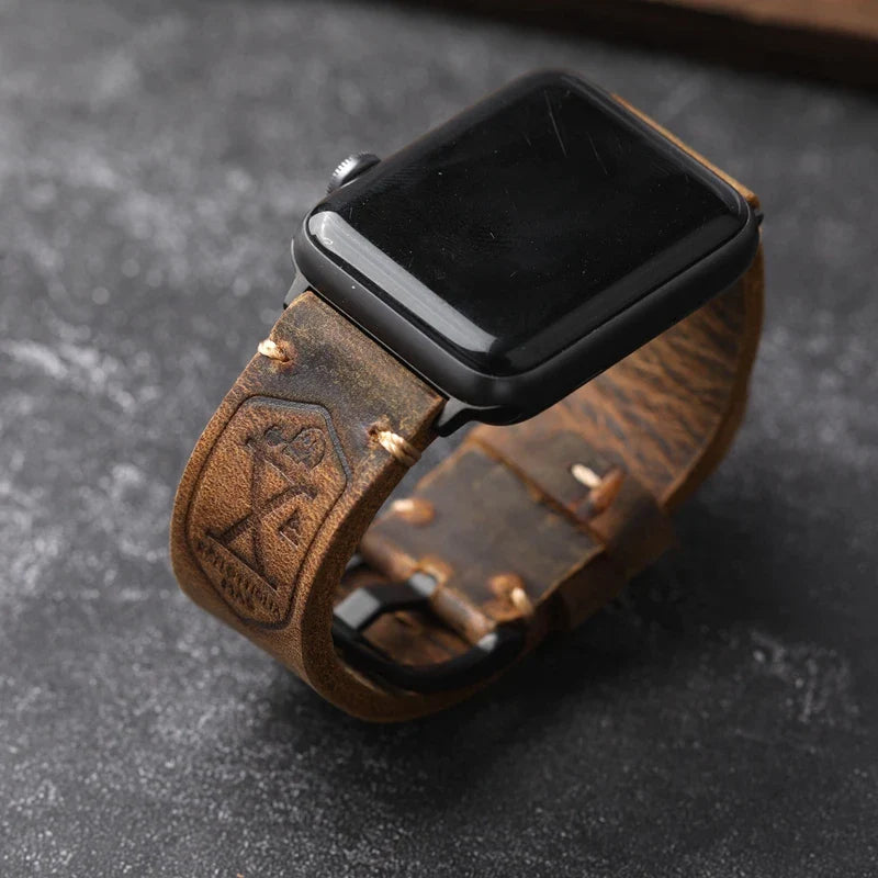 Apple Watch メンズブレスレット 厚手レザー ブラック