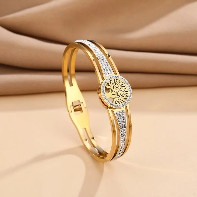 Bracelet avec Arbre de Vie et Cristal or