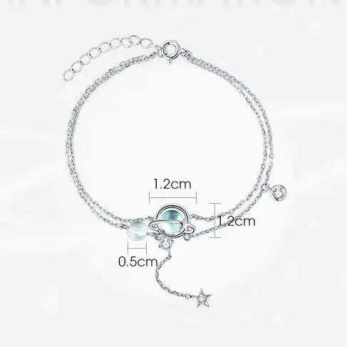 ムーンストーン風クリスタルとジルコンの星モチーフブレスレット