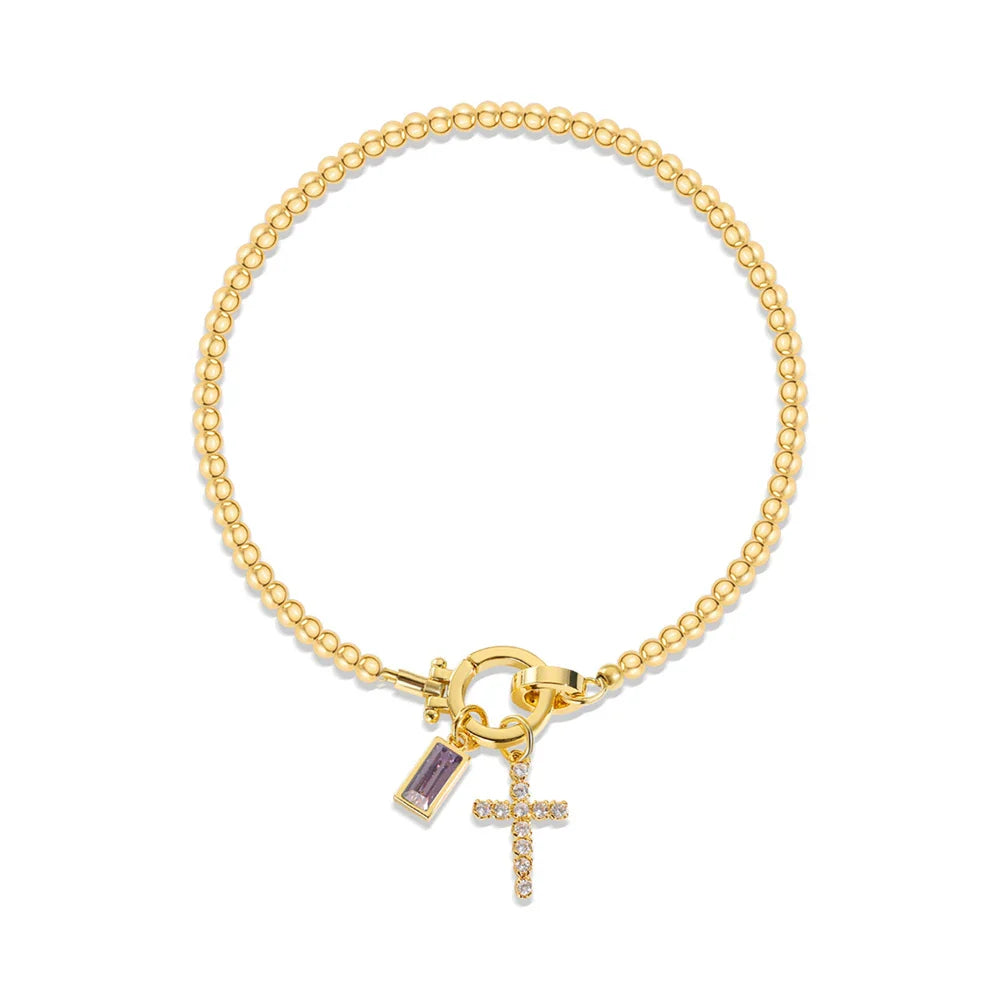 Bracelet avec croix et pierre de naissance