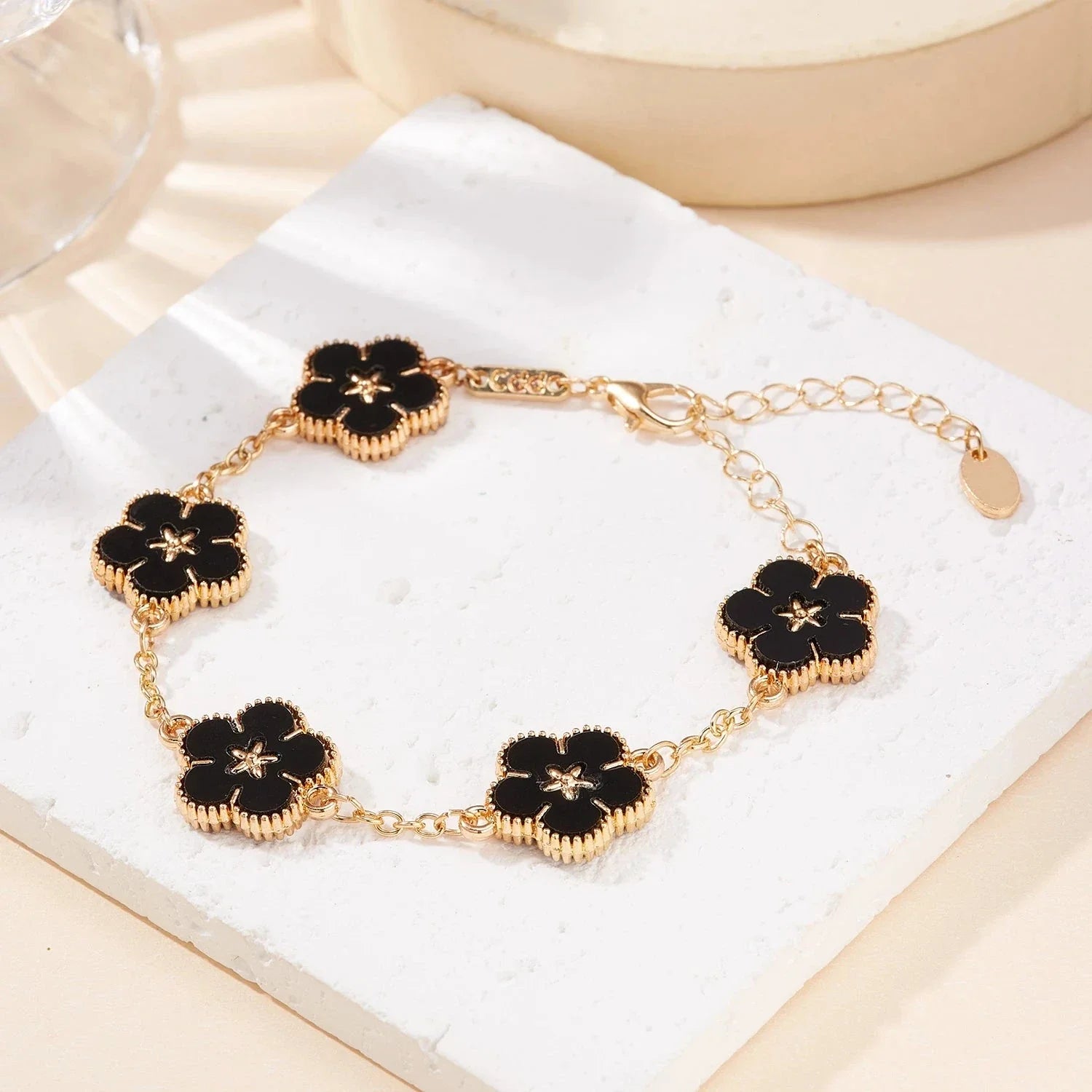 Bracelet avec Fleurs pour Femme noir