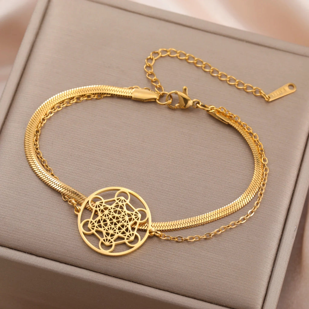 Bracelet avec Pendentif Cube de Métatron or