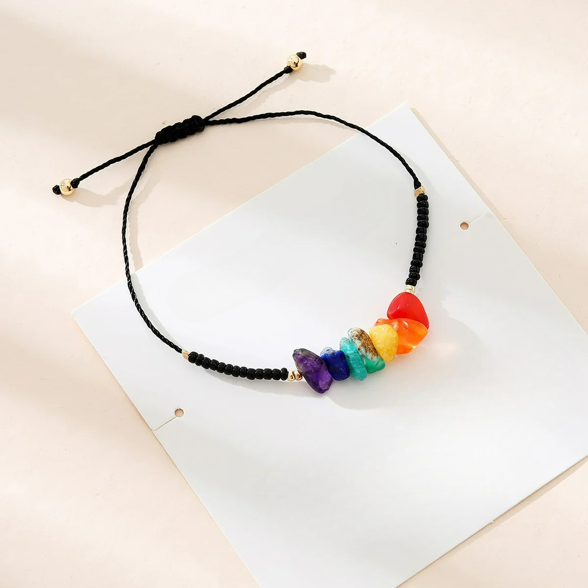 Bracelet avec Pierres Naturelles 7 Chakras noir