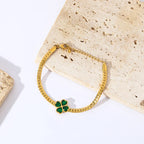Bracelet avec Trèfle à 4 Feuilles en Cristal Vert