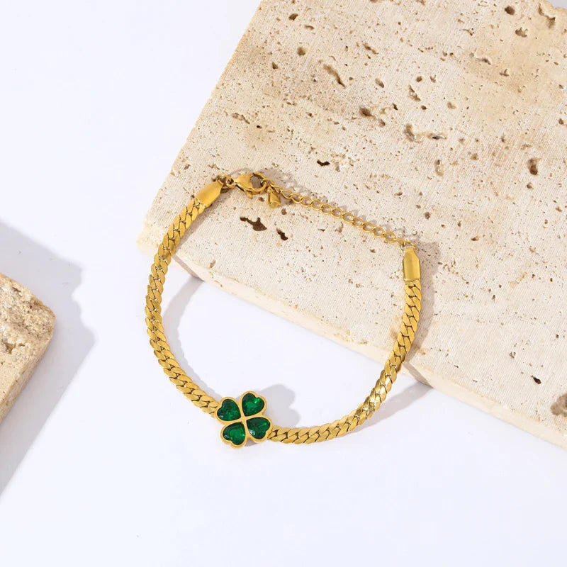 Bracelet avec Trèfle à 4 Feuilles en Cristal Vert