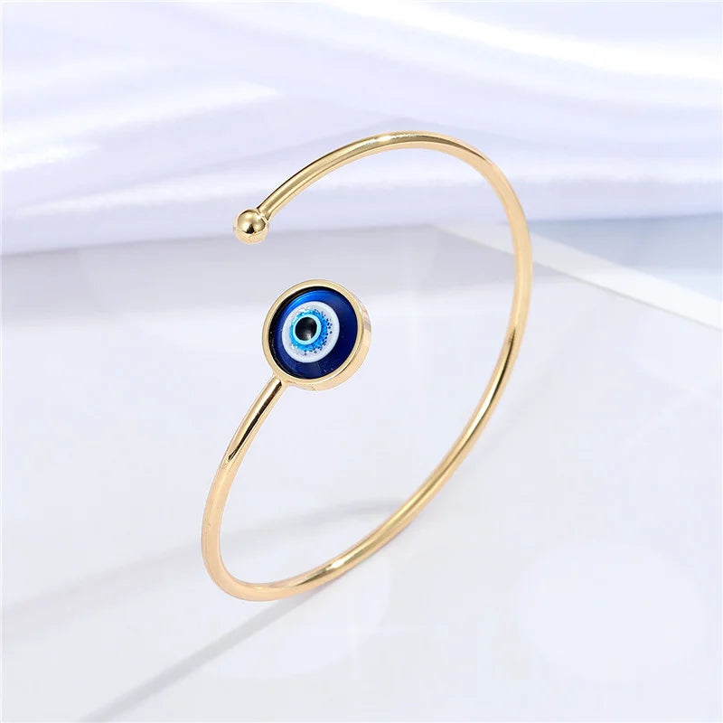 Bracelet de Charme Contre le Mauvais Oeil Bleu Turc or