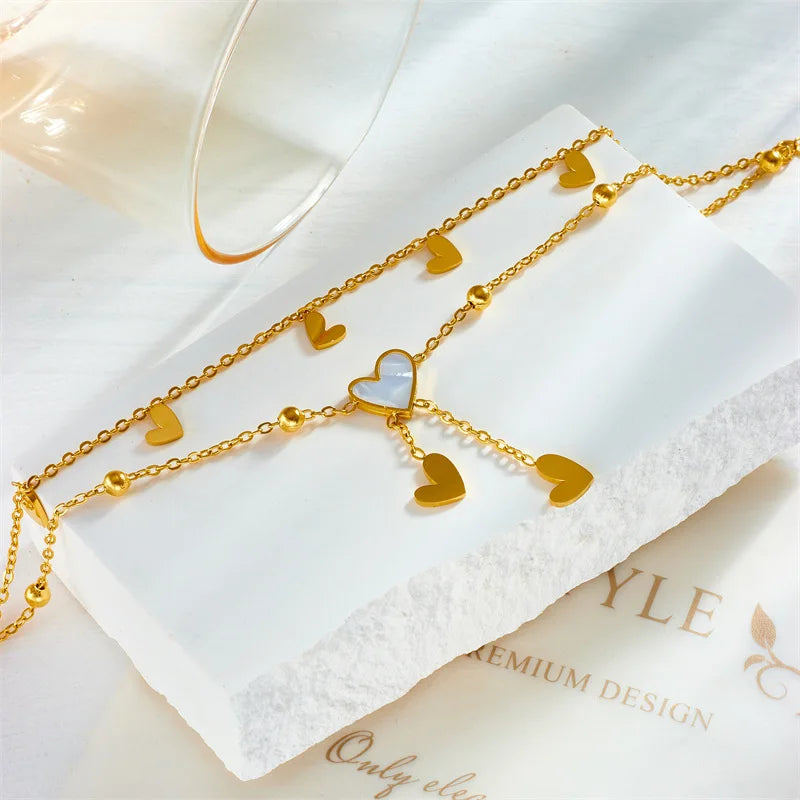 Bracelet de Cheville Double Rang Coeur
