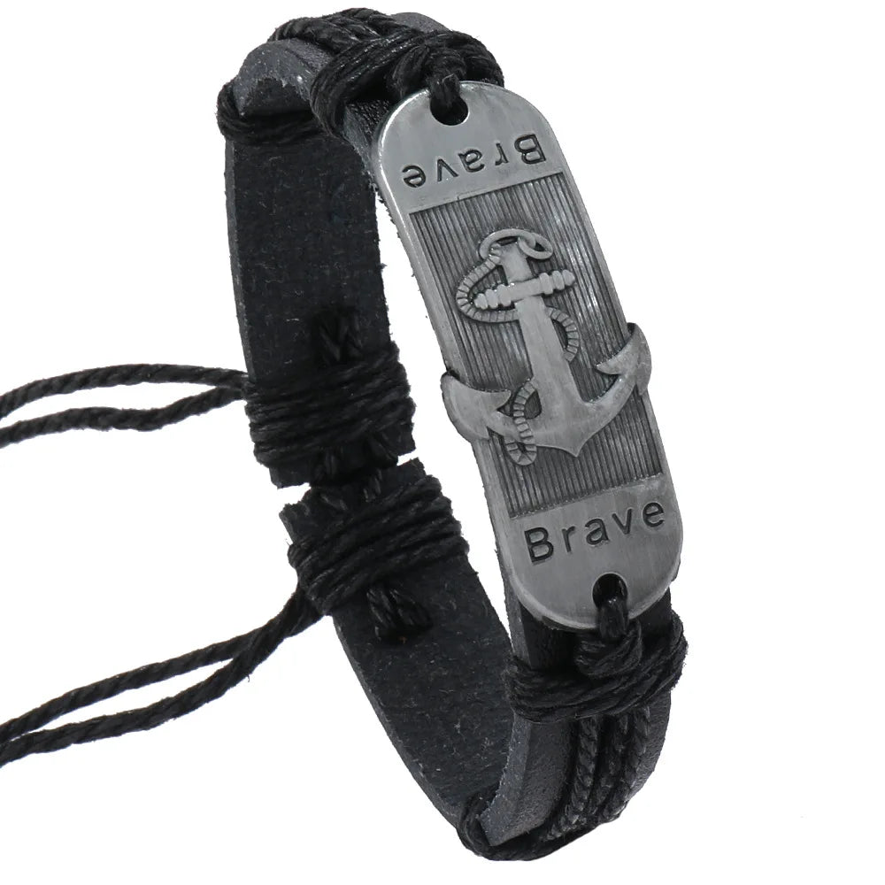アンカー レザーブレスレット「Bracelet des Flots」 