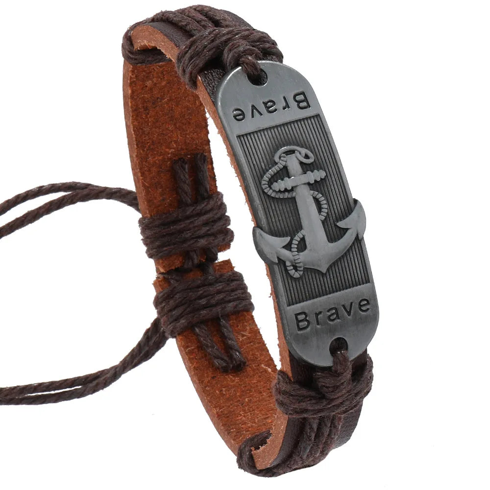 アンカー レザーブレスレット「Bracelet des Flots」 