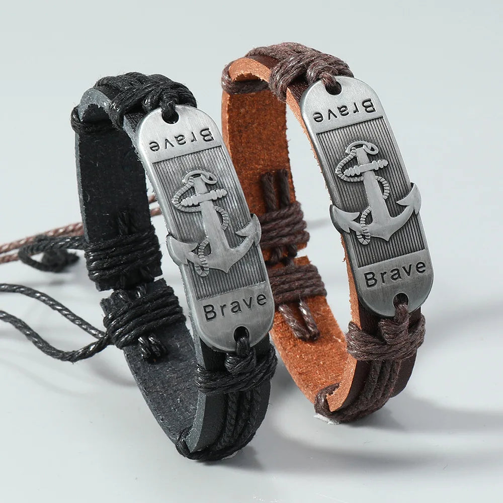 アンカー レザーブレスレット「Bracelet des Flots」 