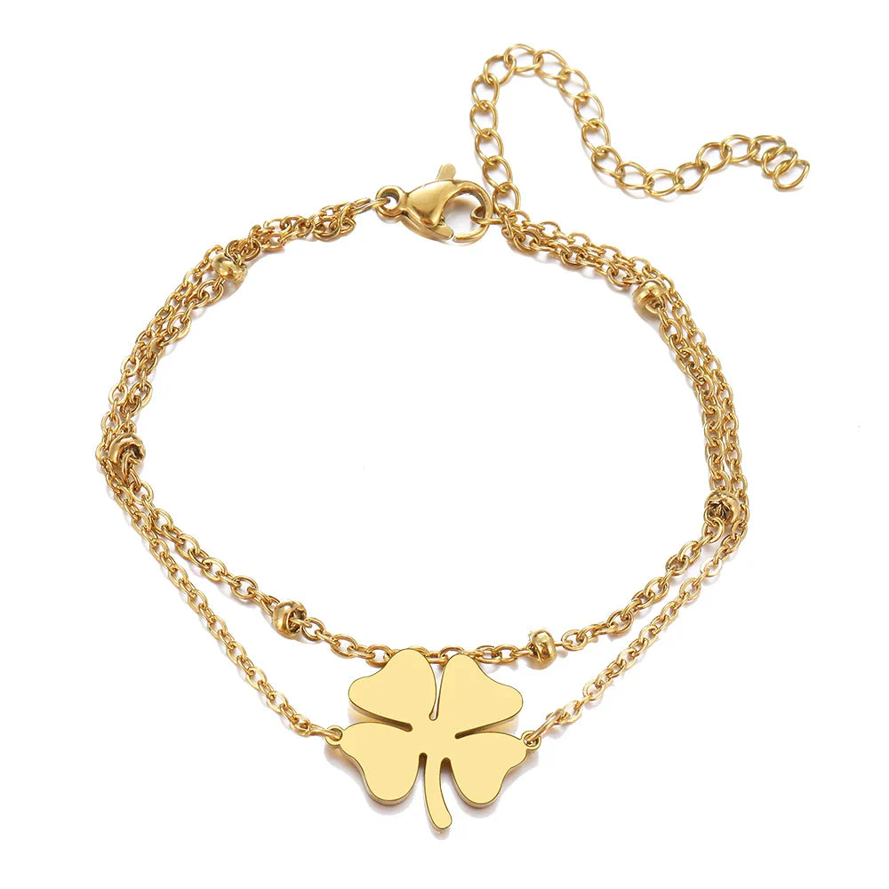Bracelet Double avec Trèfle à 4 Feuilles or