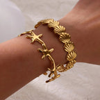 Bracelet Elégant Coquillages Etoile de Mer et Coquilles Saint-Jacques or
