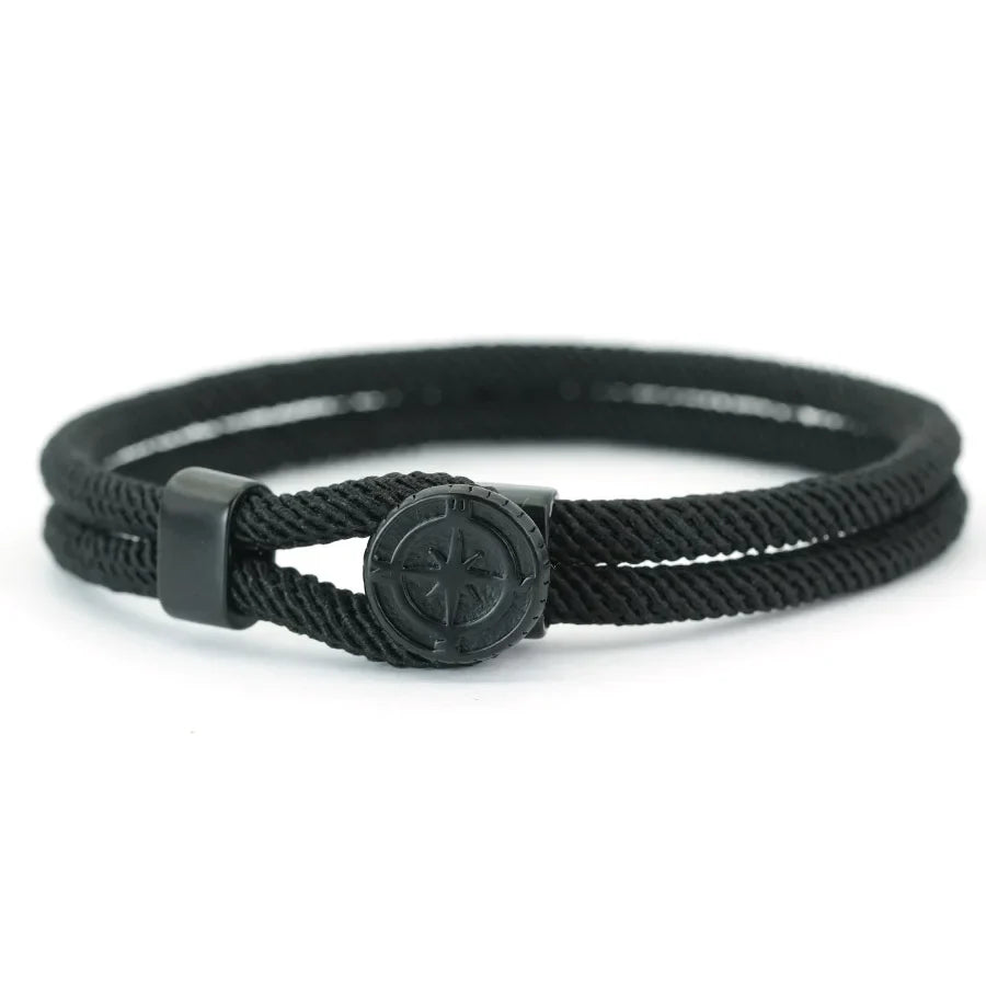 コンパス付きブラックコンパスチャームロープブレスレット ブラック