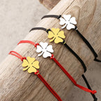 Bracelet en Corde avec Trèfle à 4 Feuilles Porte Bonheur rouge et or