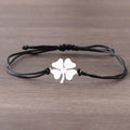 Bracelet en Corde avec Trèfle à 4 Feuilles Porte Bonheur noir et argent