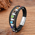 Bracelet en Cuir 7 Chakras Homme argent