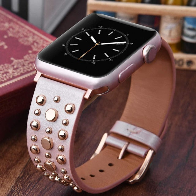 Apple Watch用スタッズ付きレザーブレスレット