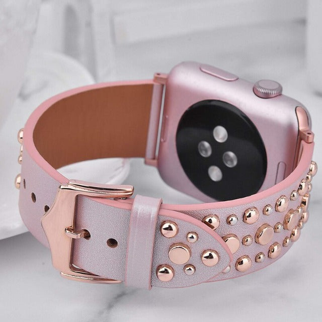 Apple Watch用 スタッズ付きレザーブレスレット 